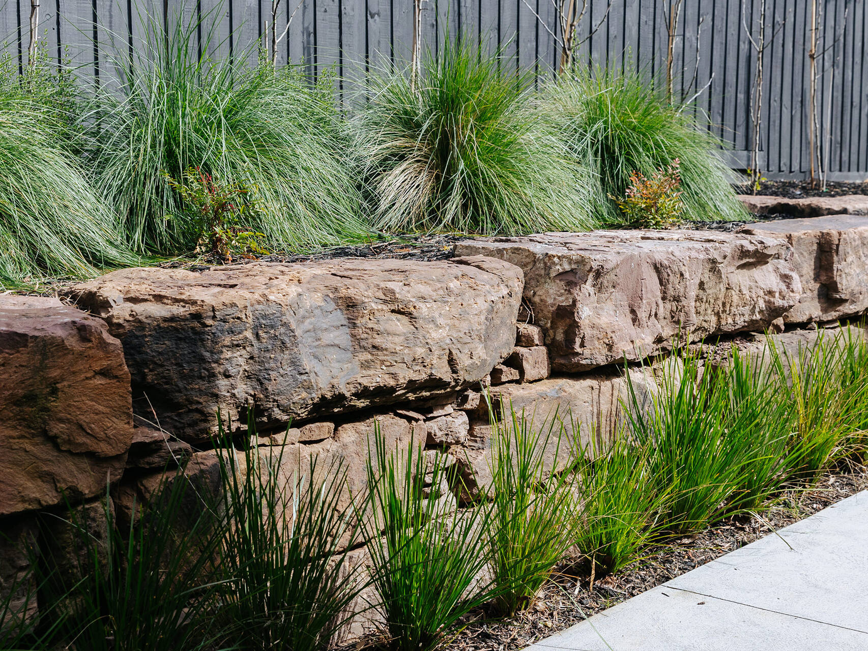 Pink Mudstone retaining rock wall by Transrock